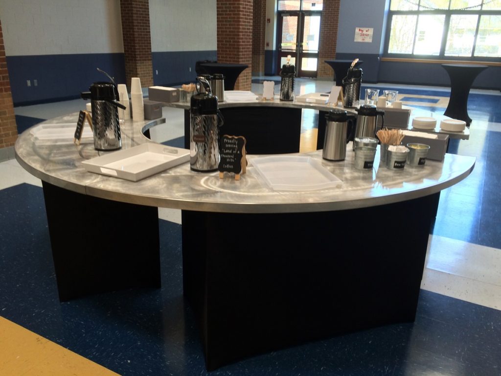 Creative church lobby ideas say “welcome” to guests, like bars for coffee, tea and water.